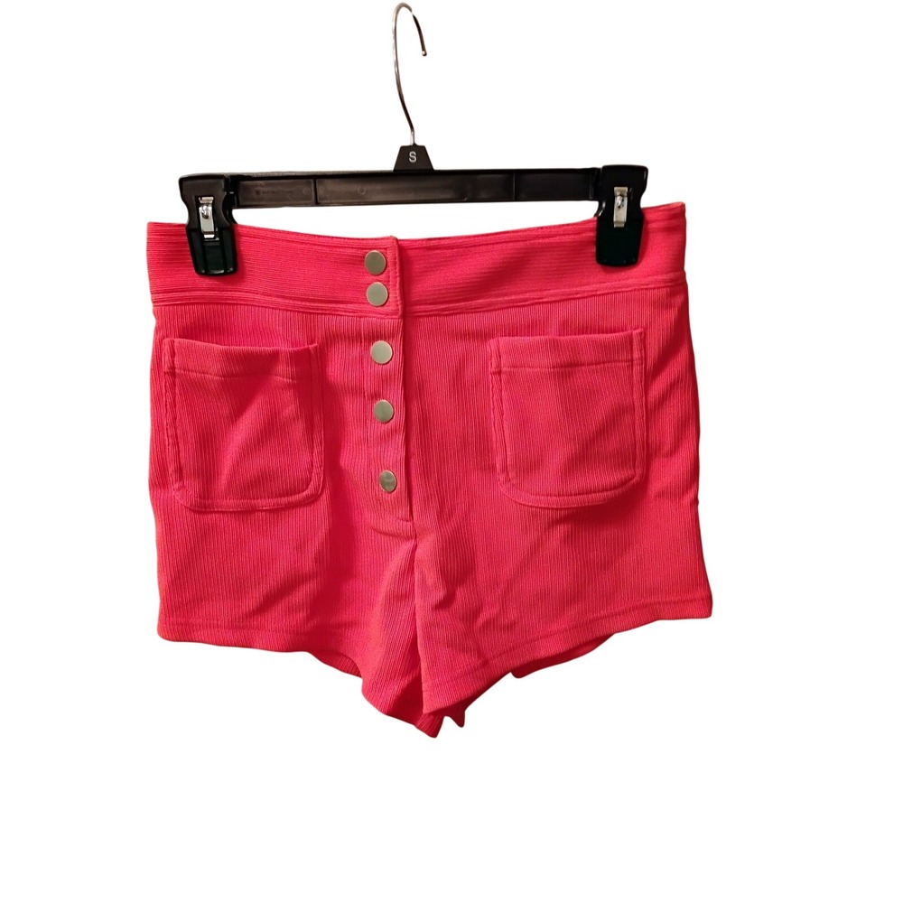 E.S.S.U.E. Pink Ribbed High Waisted Button Front Shorts LP70719 Size M